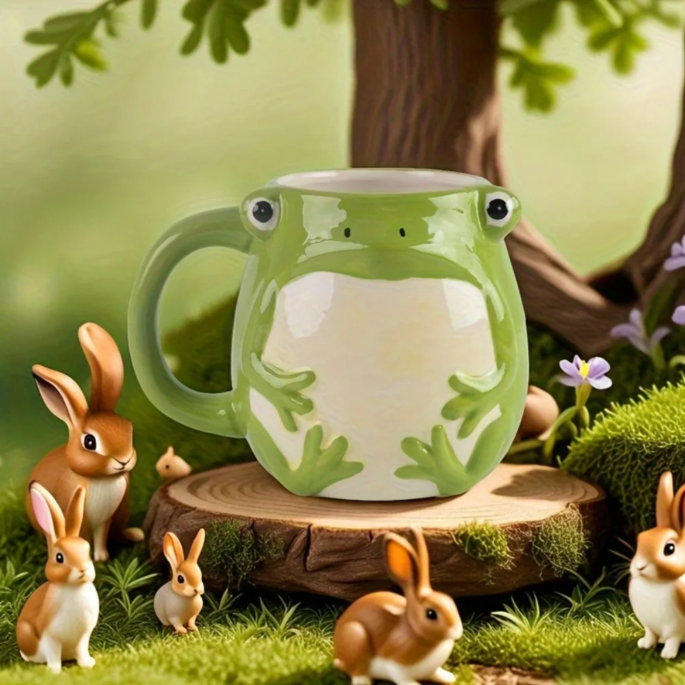 Frog Coffee Mug Green Porcelain Ceramic Cup with Handle Funny Novelty Cup Gift for Women Men Birthday Festival Christmas view 3