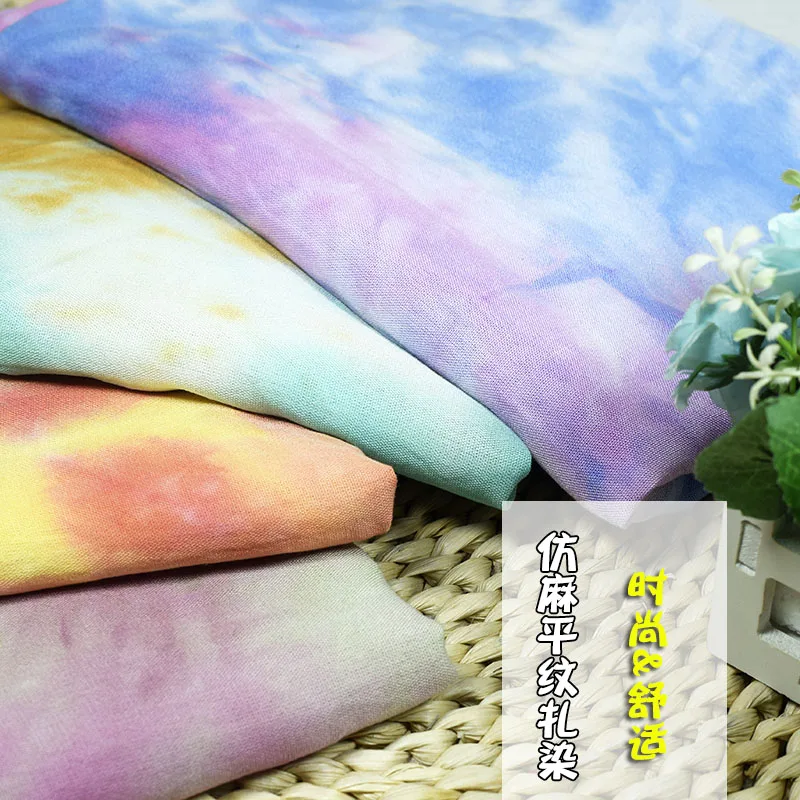 Traditional Ancient Colour Tie-Dye Imitation Hemp Plain Fabric Messy Dyeing Flower Fabric Women's Shirt Dress Hanfu Fabrics