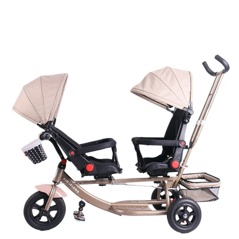 Twin Kids Ride-On Wagon,Reinforced Anti-Rollover Steel Frame,All-Terrain Rubber Wheels,Spacious Double Seat Stroller - Image 6