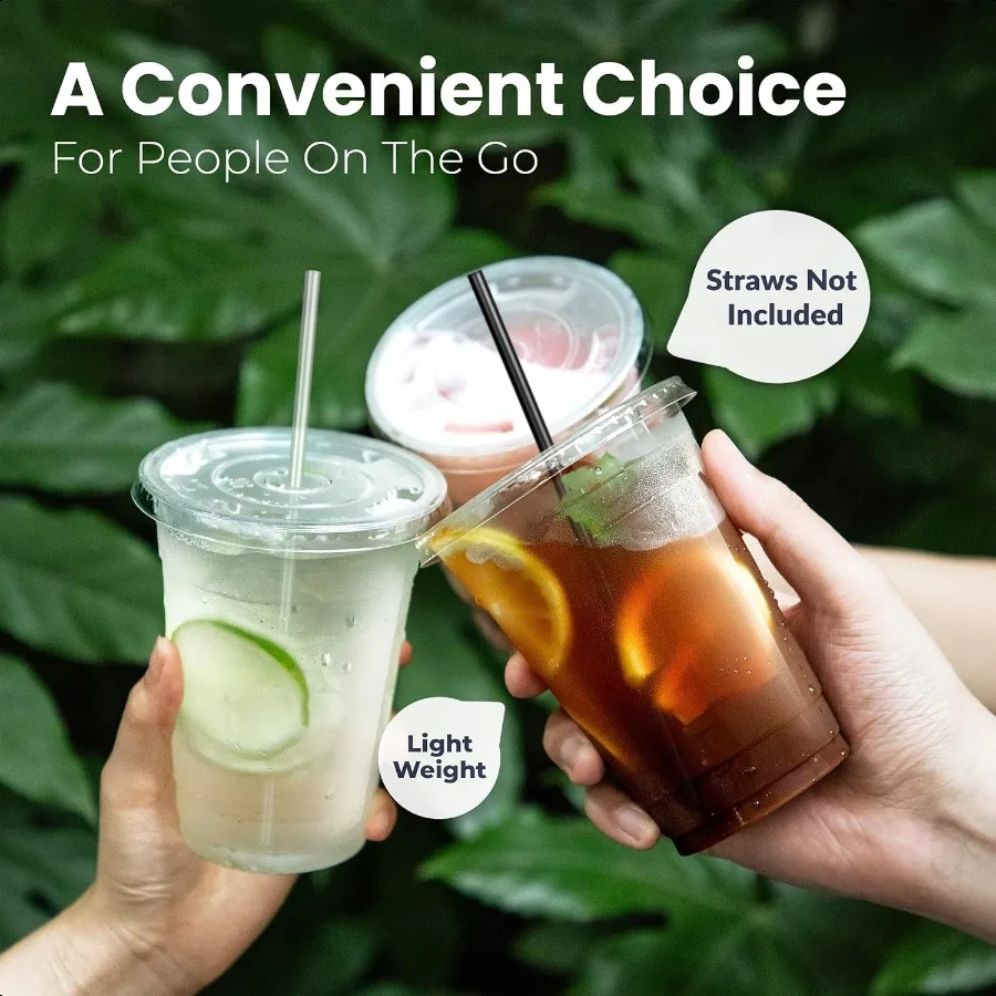 100 stuks 16 oz doorzichtige plastic bekers met platte deksels ijskoffiekopjes BPA-vrij premium kristallen smoothiebeker voor feestlimonade Sta