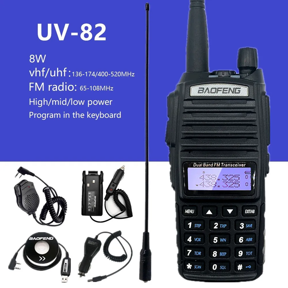 UV-82 Baofeng uv82 8w Walkie Talkie vhf uhf Ham Radio Station Transceiver Radio Scanner Long Range for Hiking UV 82 Transmitter