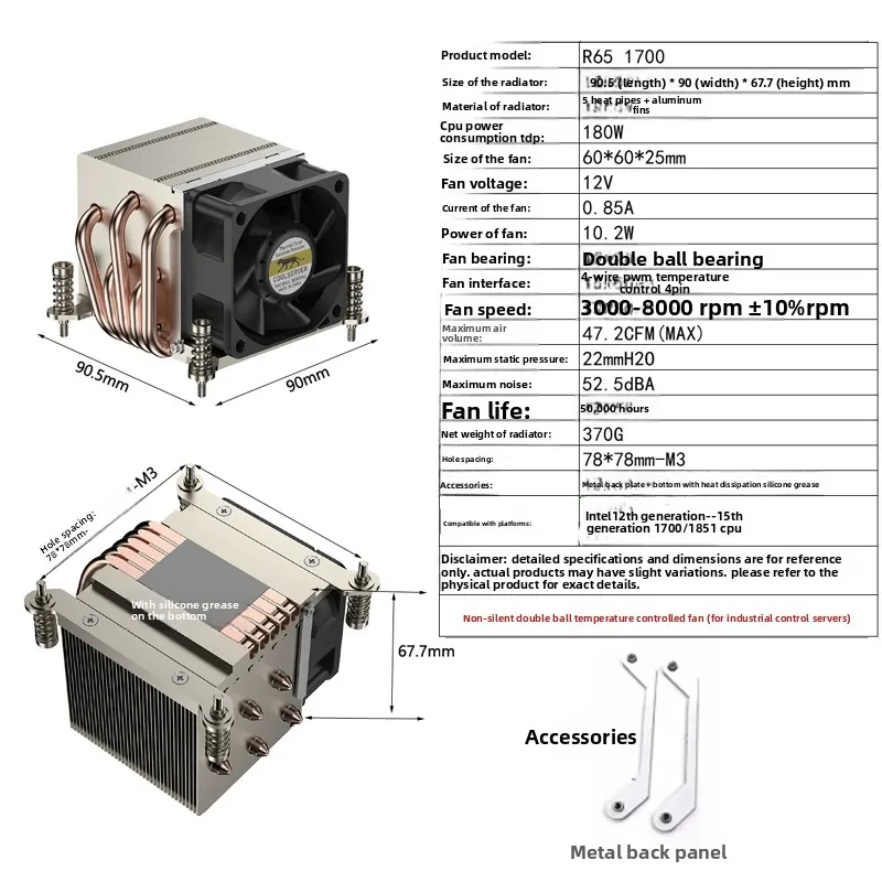 R65 1700/1851, 8000 RPM, 5 heat pipes, compatible with CPUs under 180W