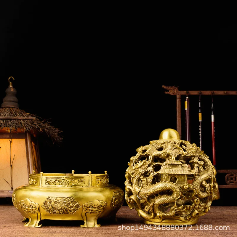 Nine Turns of the Universe Bronze Ding Ornament Iron Art Nine Dragons Playing with Pearls Office Desktop Opening Gift Craft Copp