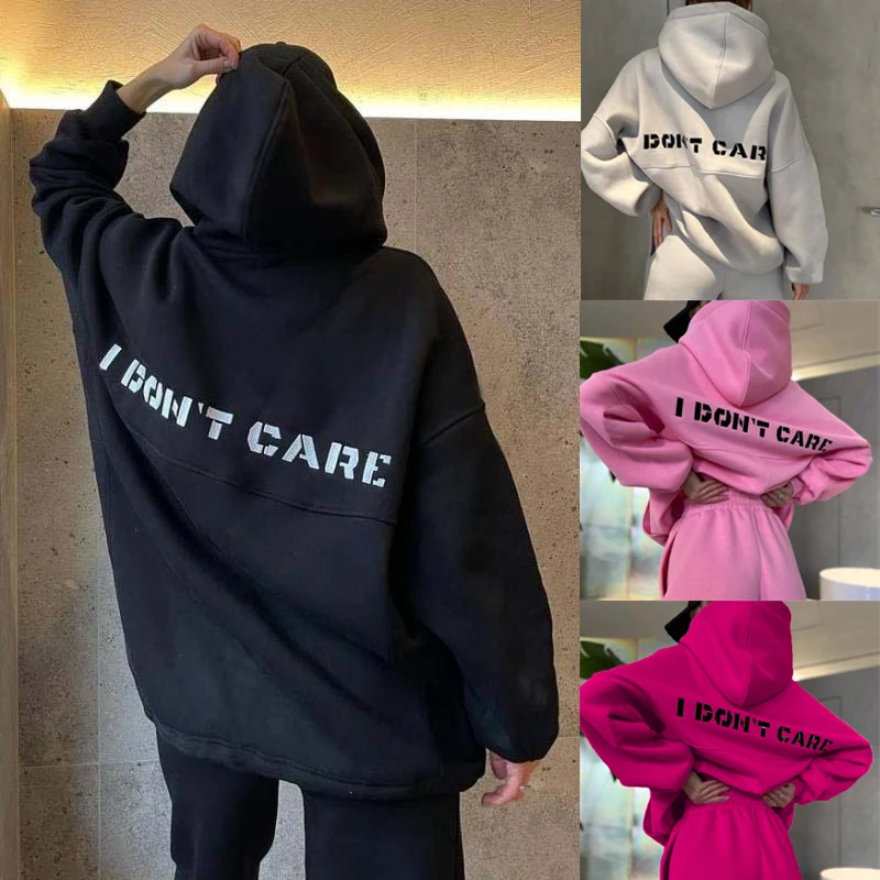 

2 шт., женский весенне-осенний модный комплект свитшотов с капюшоном, комплект с буквенным принтом, толстовка с длинными рукавами и шнурком, брюки, женская повседневная одежда