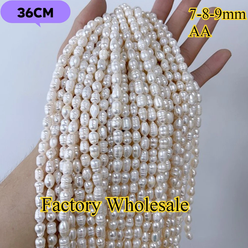 7-8-9mmAA Weißer Reis Feine Natürliche Süßwasserperle Isolierte Brillante Perlen Schmuck Machen DIY Halskette Armband Zubehör Frauen