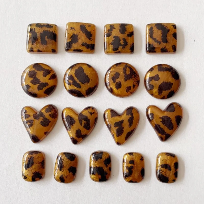 Wholesale 100pcs/lot color leopard print effect geometry square rounds hearts shape resin cabochon diy jewelry garment accessory