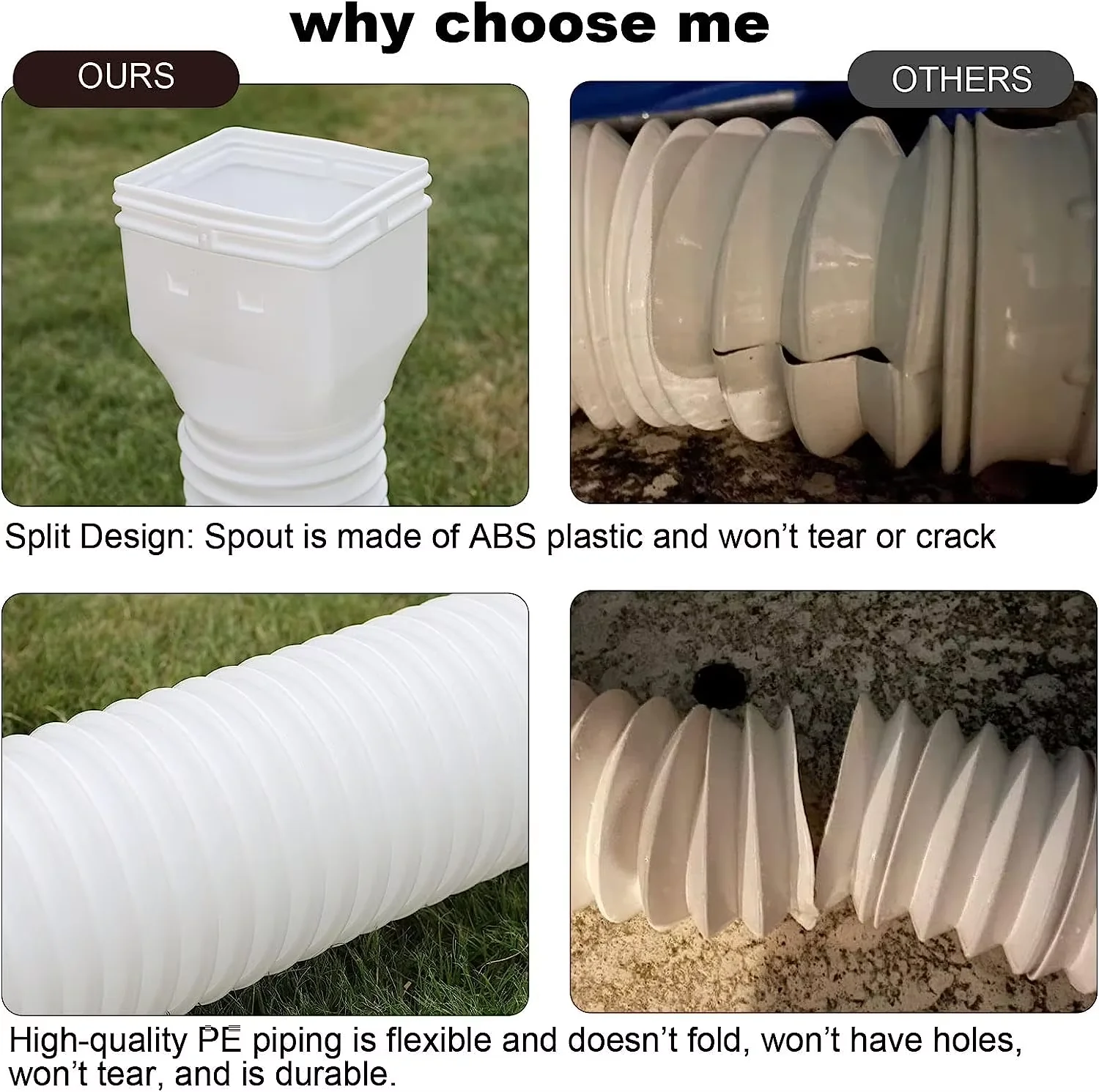 White-2pack Rain Gutter Downspout Extensions Flexible Drain Downspout Extender Down Spout Drain Extender Gutter Connector