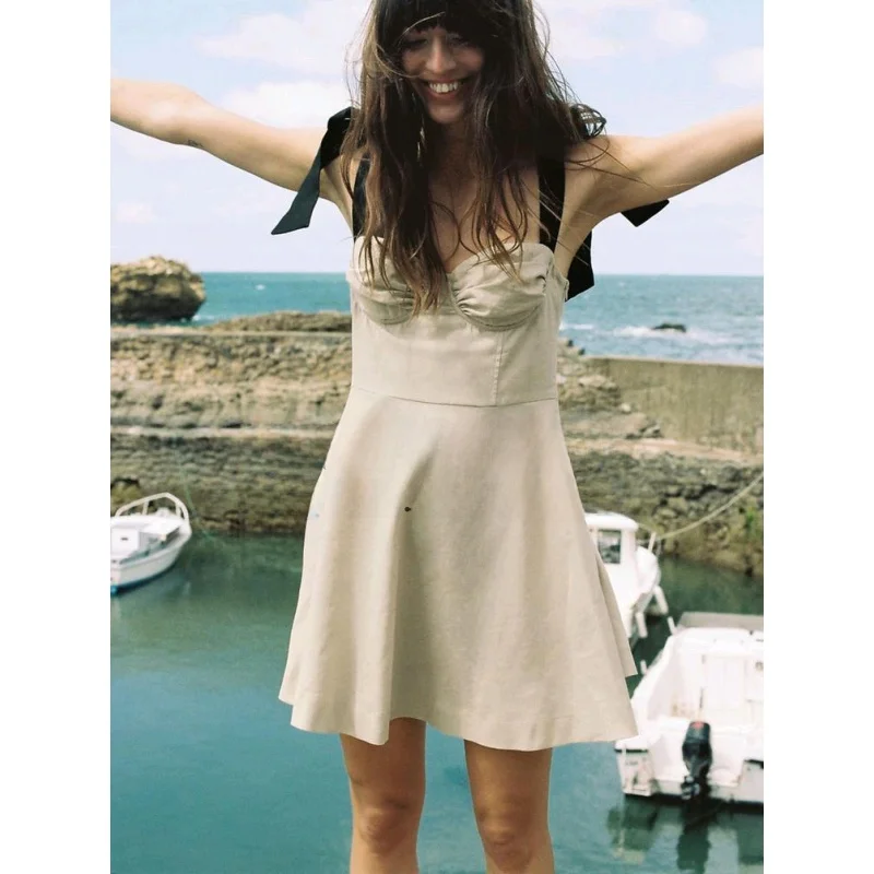 春ファッション スウィート タイト バストアップスタイル ミックスカラー 蝶結び飾り ワンピース ポリエステル繊維00% レディースワンピース