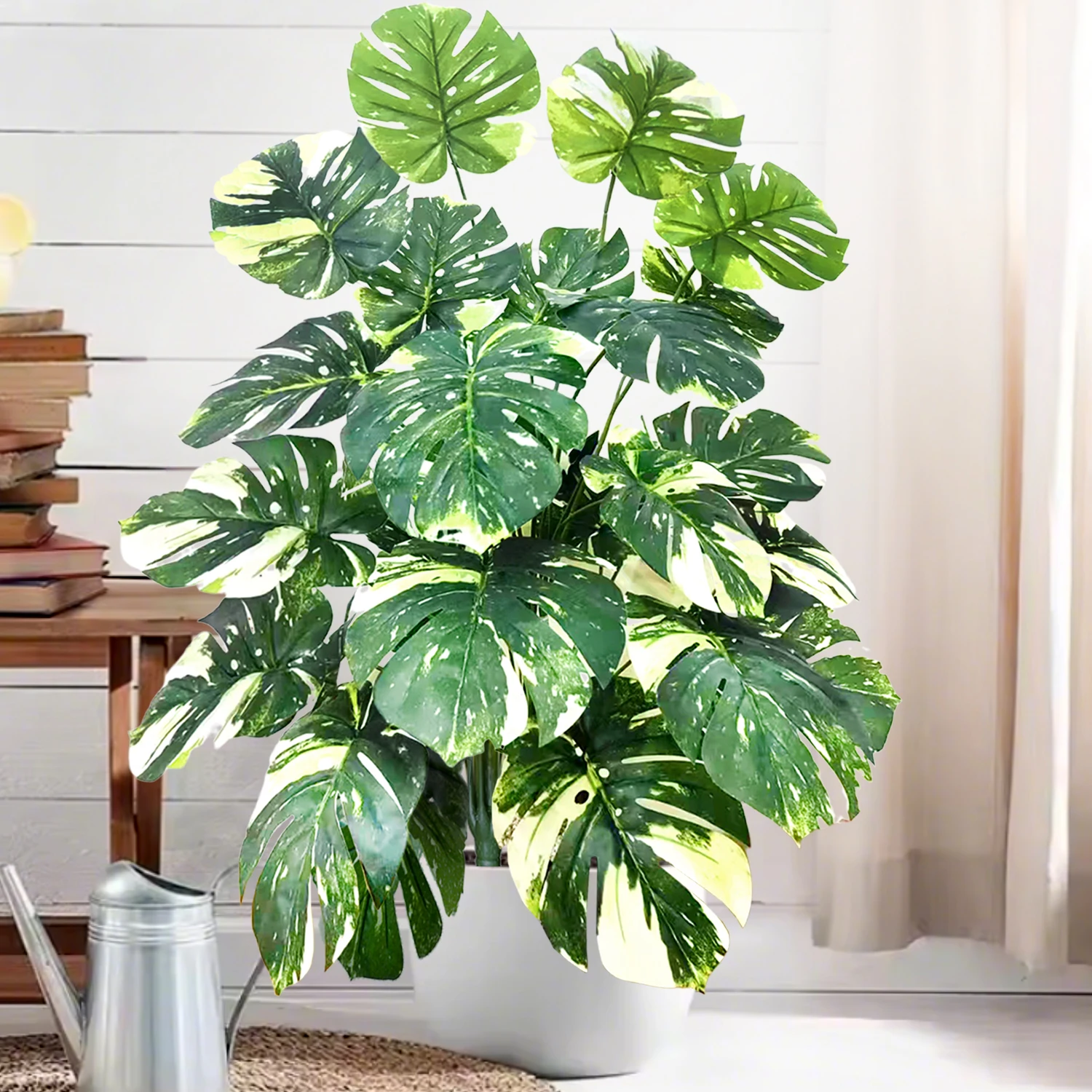 40-108cm/42.5in  Artificial Monstera Plant Fake Palm Tree Plastic Turtle Leaf Green Plant for Home Garden Room Office Decor