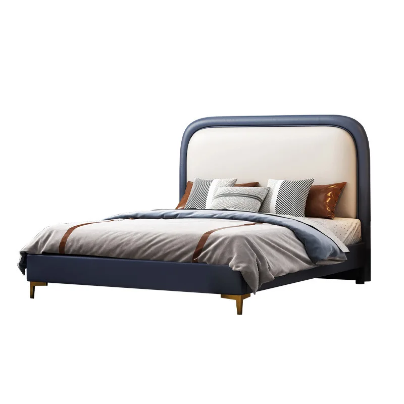 

Leather bed solid wood, cartoon storage, single bed air pressure