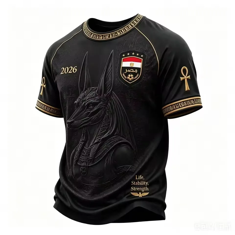 2026 Men Egypt National Team Raglan Football Shirt Full Ancient Egyptian Relief Jacquard Quick Dry Breathable Fan Sport Jersey
