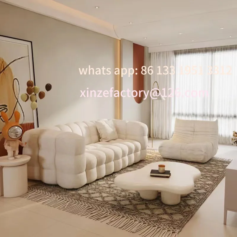 Customizable  minimalist small apartment living room multi-person Nordic light luxury hotel B & B lamb wool fabric sofa