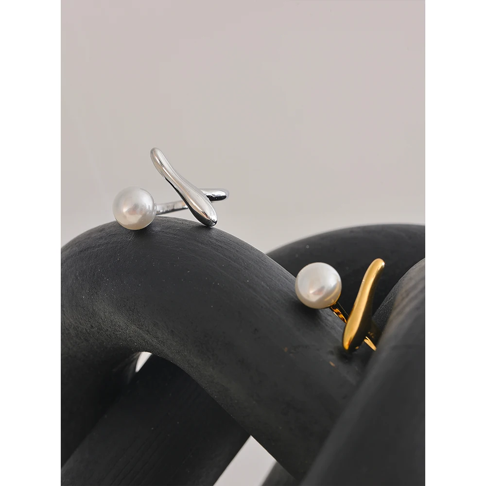 Yhpup Stylish Unique Design Imitation Pearls Geometric Chic Finger Ring 18K Gold & Platinum PVD Plated Daily Jewelry Wholesale