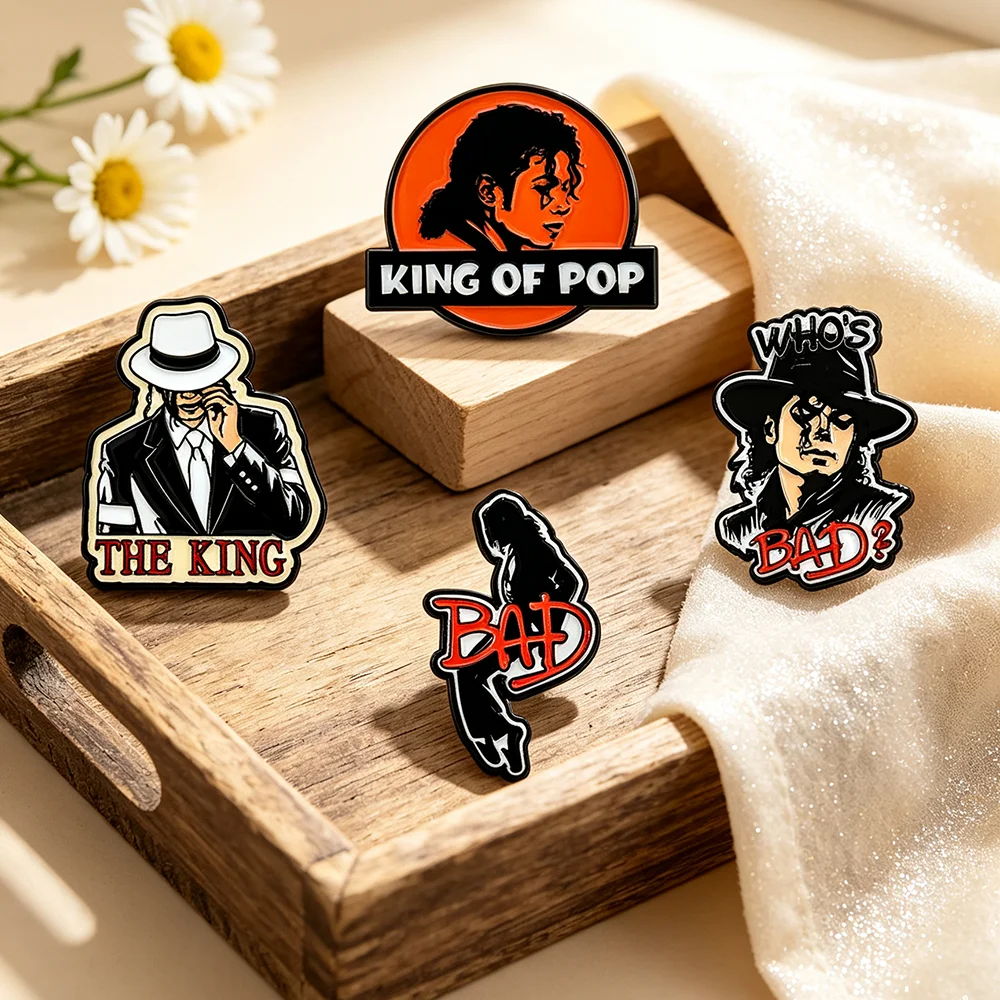 4 Stück King of Pop Michael Jackson Emaille-Broschen, Sammler-Anstecknadeln mit Bad-Music-Motiv, Modeschmuck-Geschenk für Musikfans – Detail 5
