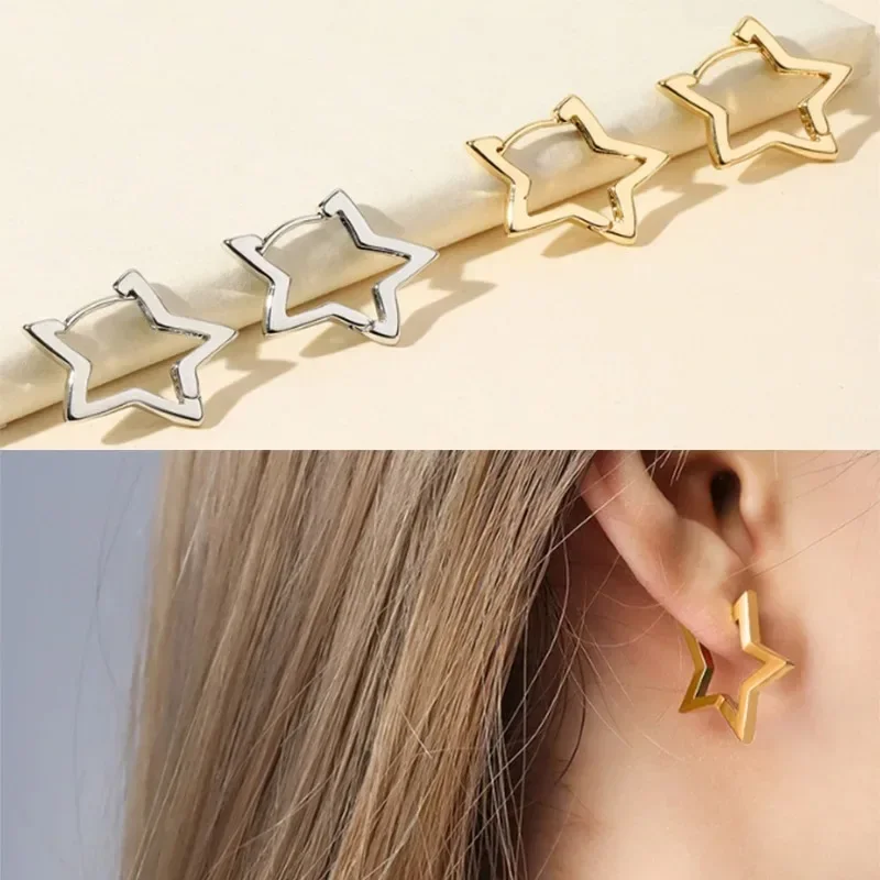 Geometric stars Earrings For Women Stainless Steel Star Hoop Earring Girl Jewelry Gift Charm Hypoallergenic Accessories