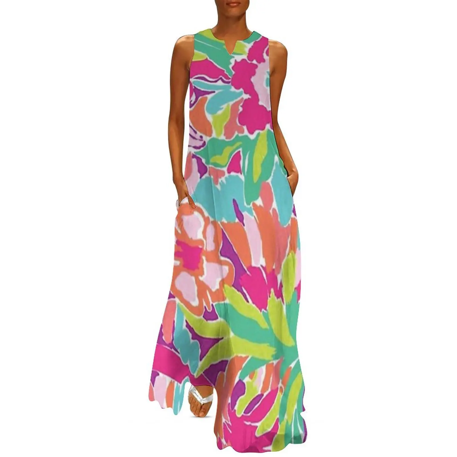 

Pink Abstract Floral Long Dress dress summer summer dress womens 2025 luxury woman evening chic and elegant woman