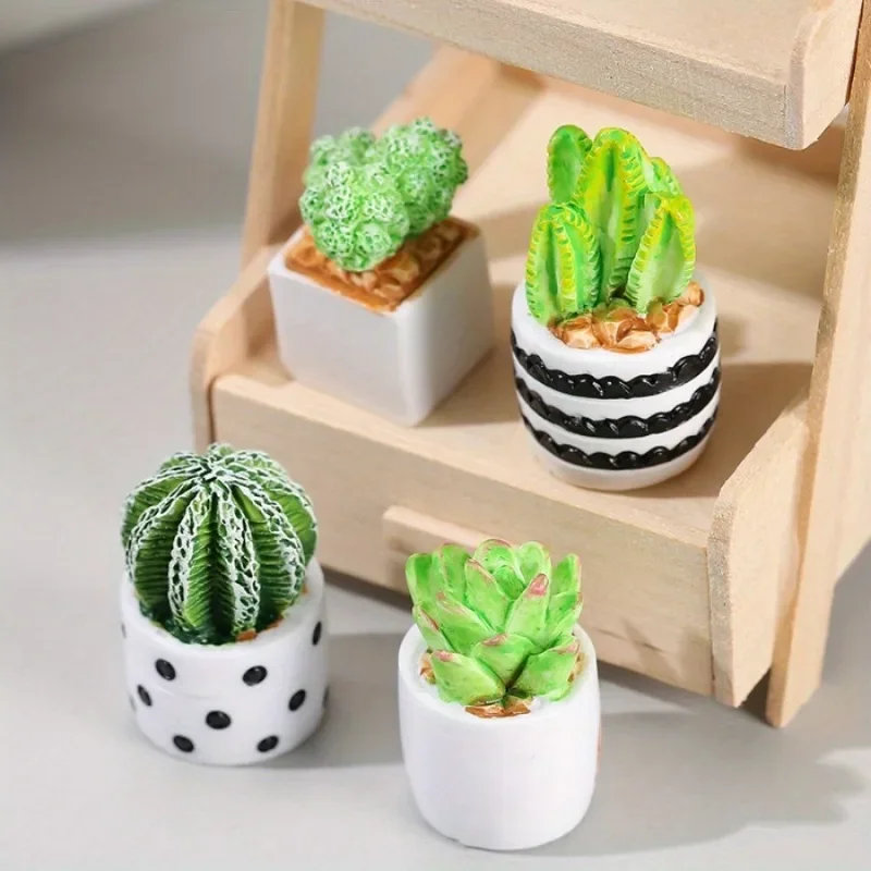 4pcs Cactus Potted Indoor Desktop Succulent Plant Small Potted Cactus Micro Landscape Ecological Bottle Diy Decoration