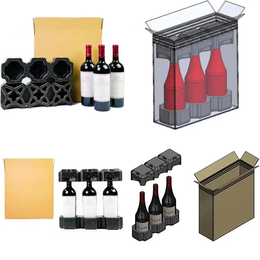 صناديق شحن النبيذ الثلاثية الصديقة للبيئة - 4 عبوات مع رغوة البولي ايثيلين المعاد تدويرها - عبوة واقية الكل في واحد #1