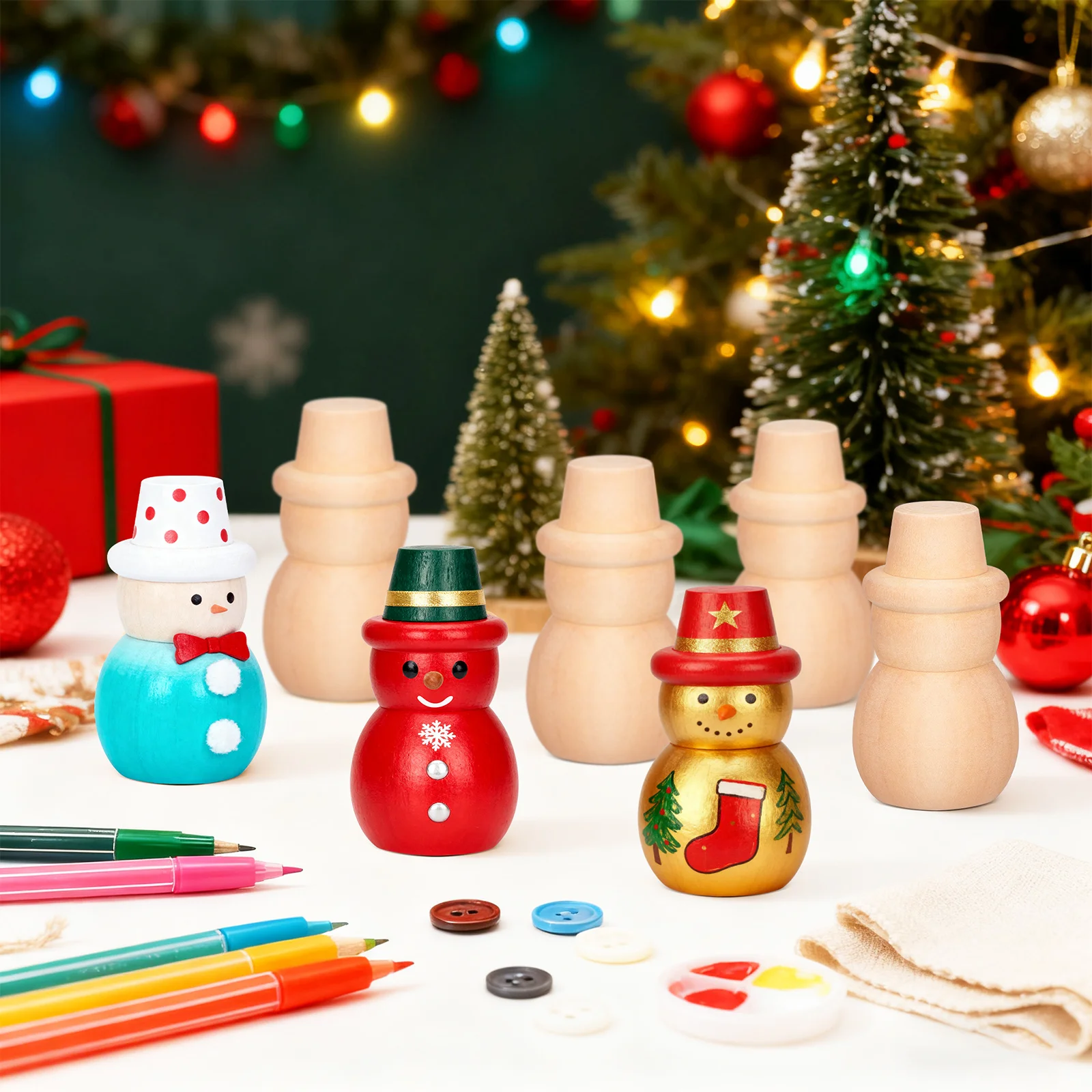 

20 pcs Snowman Wooden Unfinished Diy Peg Craft Kids Painting Natural Wood Smooth Sanded Decorative Ornament Sewing Craft