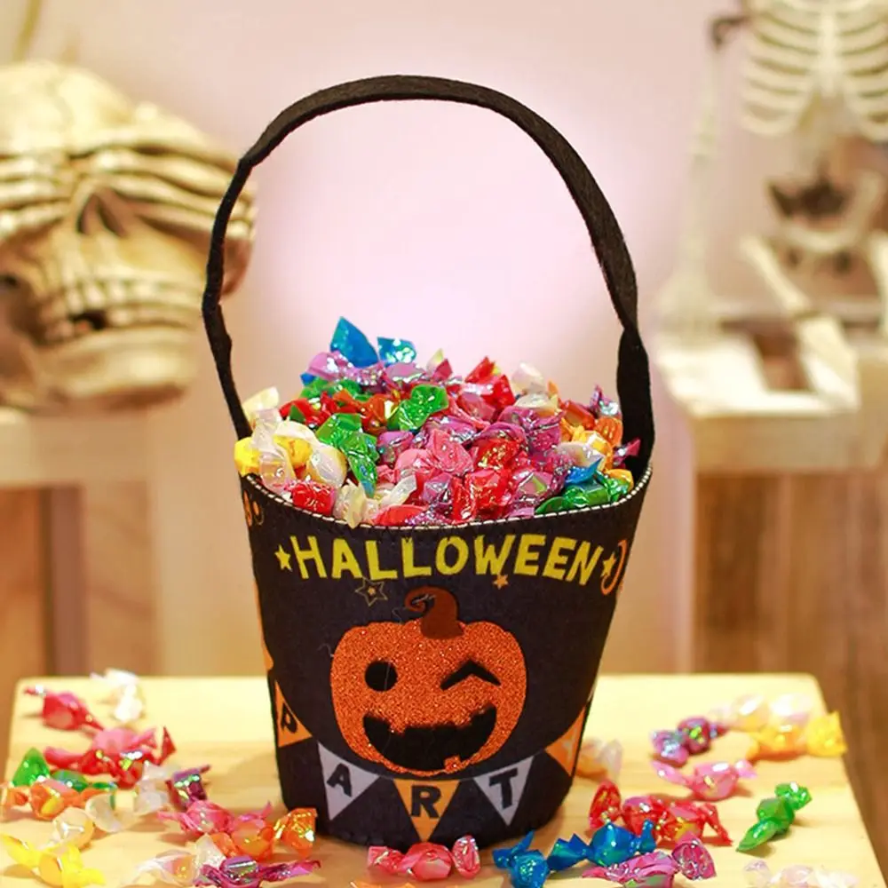 Happy Halloween Day Halloween Candy Bag Large Capacity Trick Or Treat Pumpkin Handbag Gift Basket Loot Bag Party Gift Bag