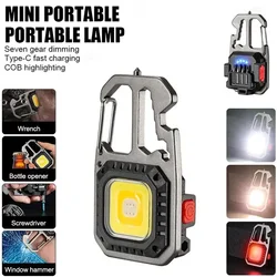 Heinast LED Portable Keychain Flashlight Outdoor Camping COB Work Light Emergency Lighting With Window Hammer Bottle Opener Lamp