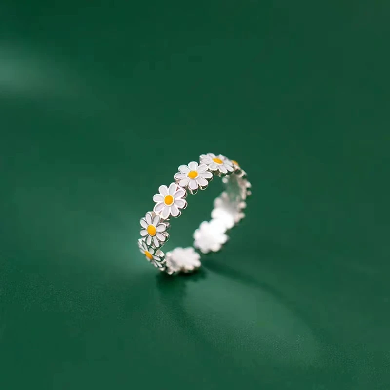 Women's 925 Silver Daisy Ring, Classic Wedding Band