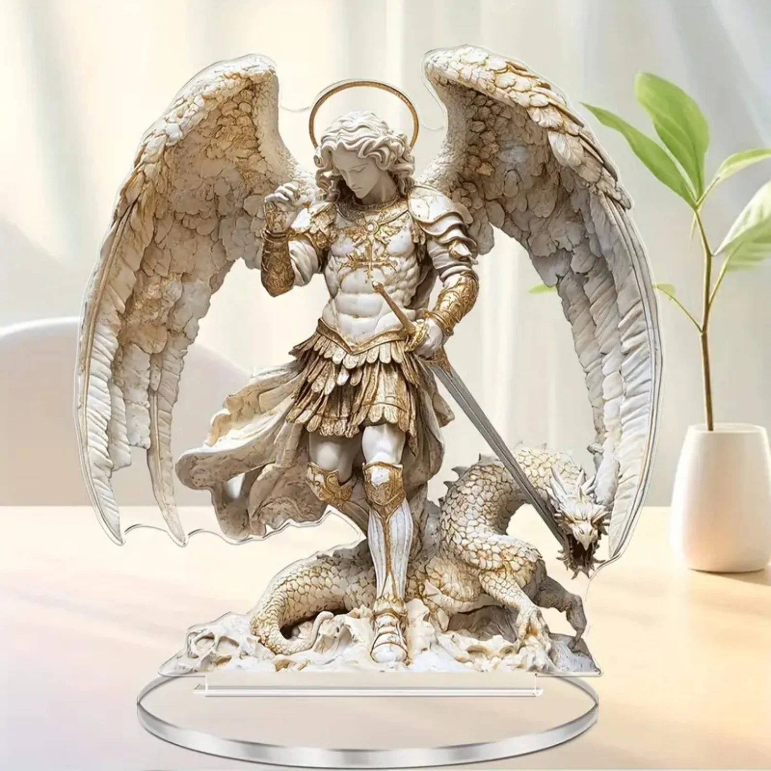 Archangel Michael Figurine,fighting Angel Sculpture,2D Flat Acrylic Statue,Home,Office,Cafe,room,Studio,Table Ornament Decor