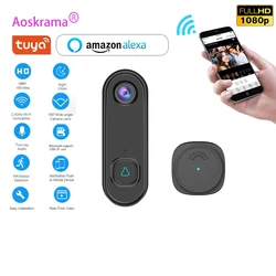 Aoskrama 1080hd tuyaワイヤー供給スマートビデオドアベル防水インターホンセキュリティPir検出デジタル屋外ワイヤレスドアベル