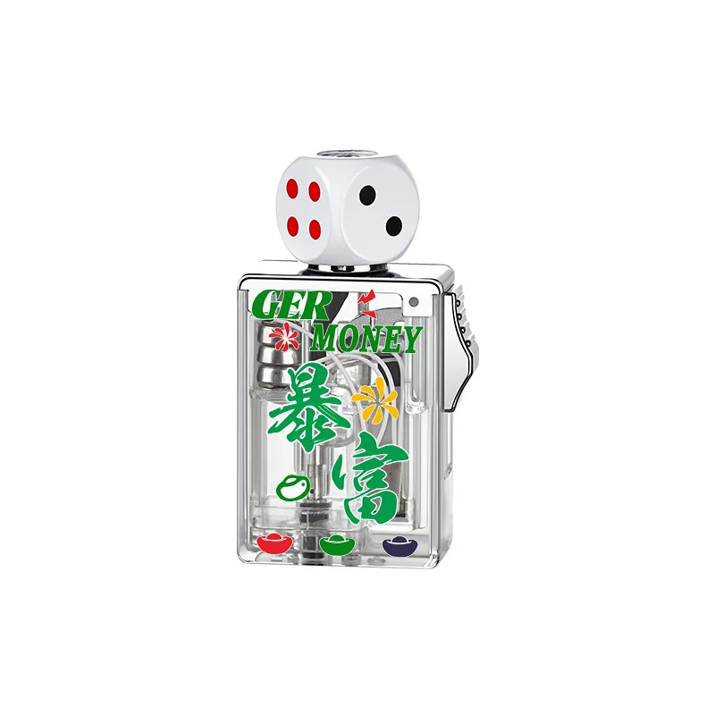 2026 Rotating Dice Mahjong Stereoscopic Design Windproof Red Flame Butane Gas Lighter Pull down Ignition Outdoor Fun Lighters view 6