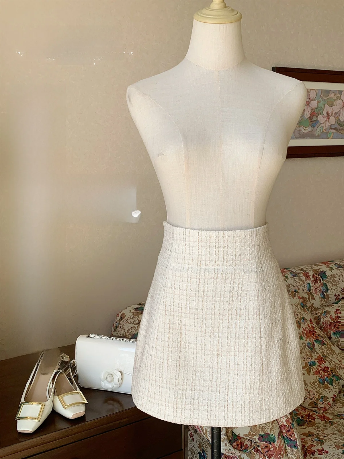 

Юбка Rosewth Parisian Light Color A-Line с высокой талией, твидовый дизайн, женская, весенняя, модная, приталенная, из смесового хлопка