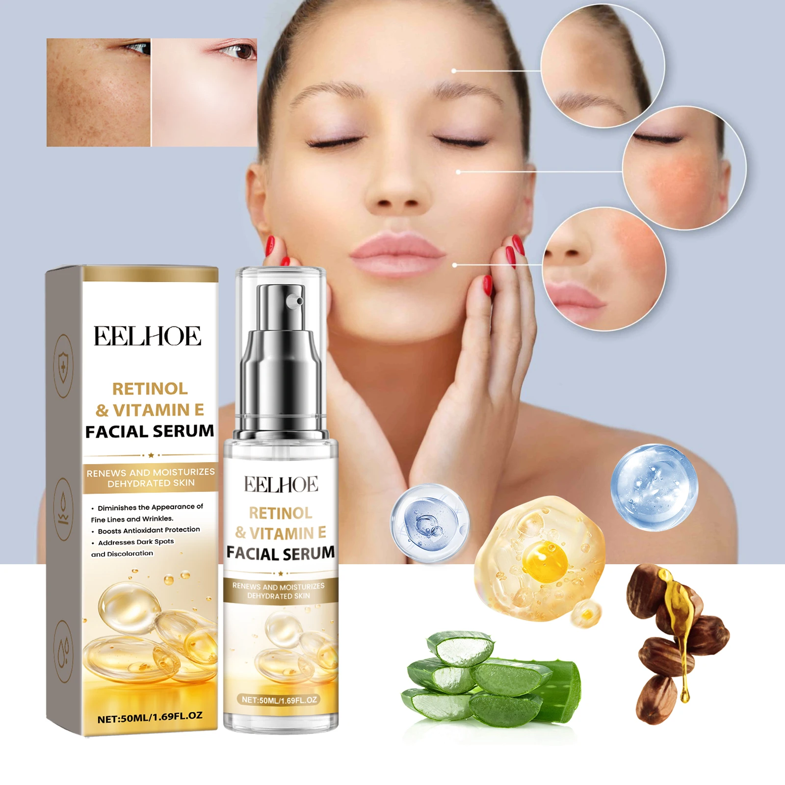 Retinol Facial Essence Nourishing Skin Moisturizing Oil Control Anti-Puffiness Shrinking Pores Skincare Brightening Facial Serum