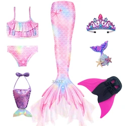 Niñas Monofin natación cola de sirena Cosplay traje de baño Bikini poliéster elástico aletas de Halloween puede nadar 7 unids/set