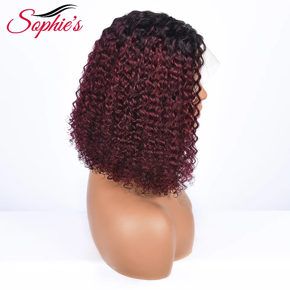 Sophies T Part Lace Front Human Hair Wigs TB99J Color Kinky Curly Bob Wig 180% Density Brazilian Hair Remy Hair 8-14 Inches Wigs