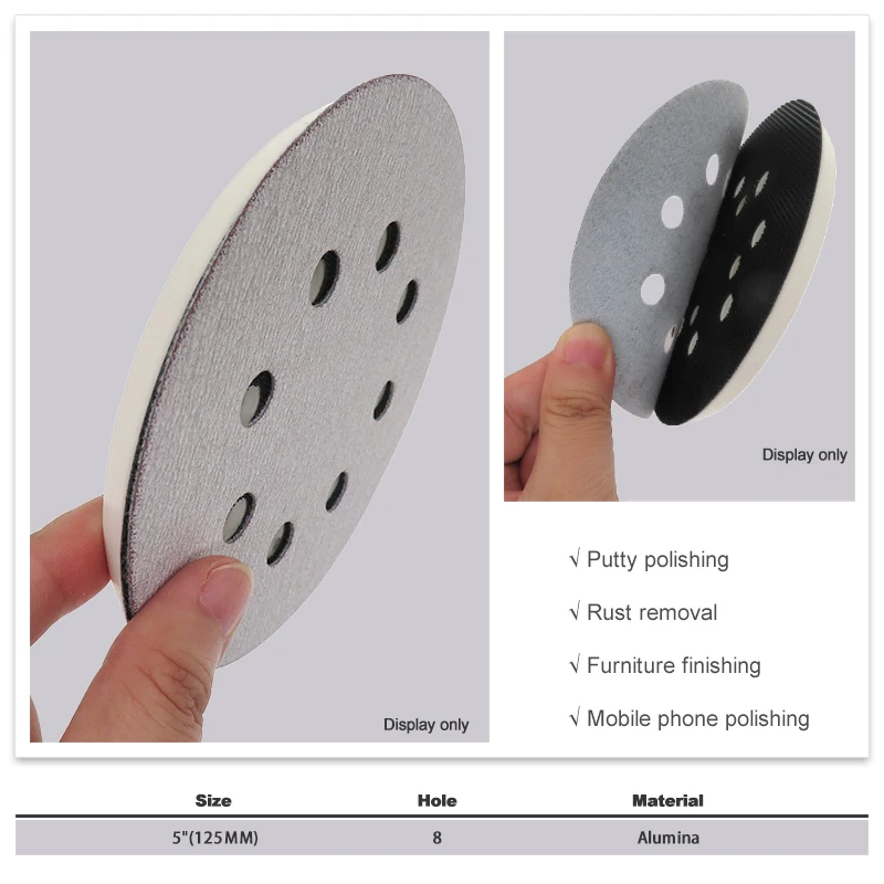 5 Inch 8 Hole Hook and Loop Sanding Paper Assorted 320/400/600/800/1000 Grit 100Pcs for Grinding and Polishing Automobile