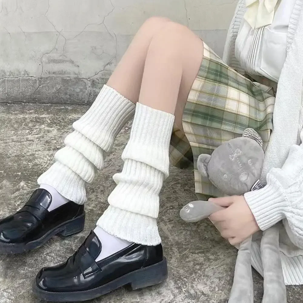 Schwarz Weiß Lolita Lange Socken Gestrickte Japanische Wintersocken Gothic Damen Gestreifte Beinwärmer Arm Knöchelwärmer Breite Beine Abdeckung