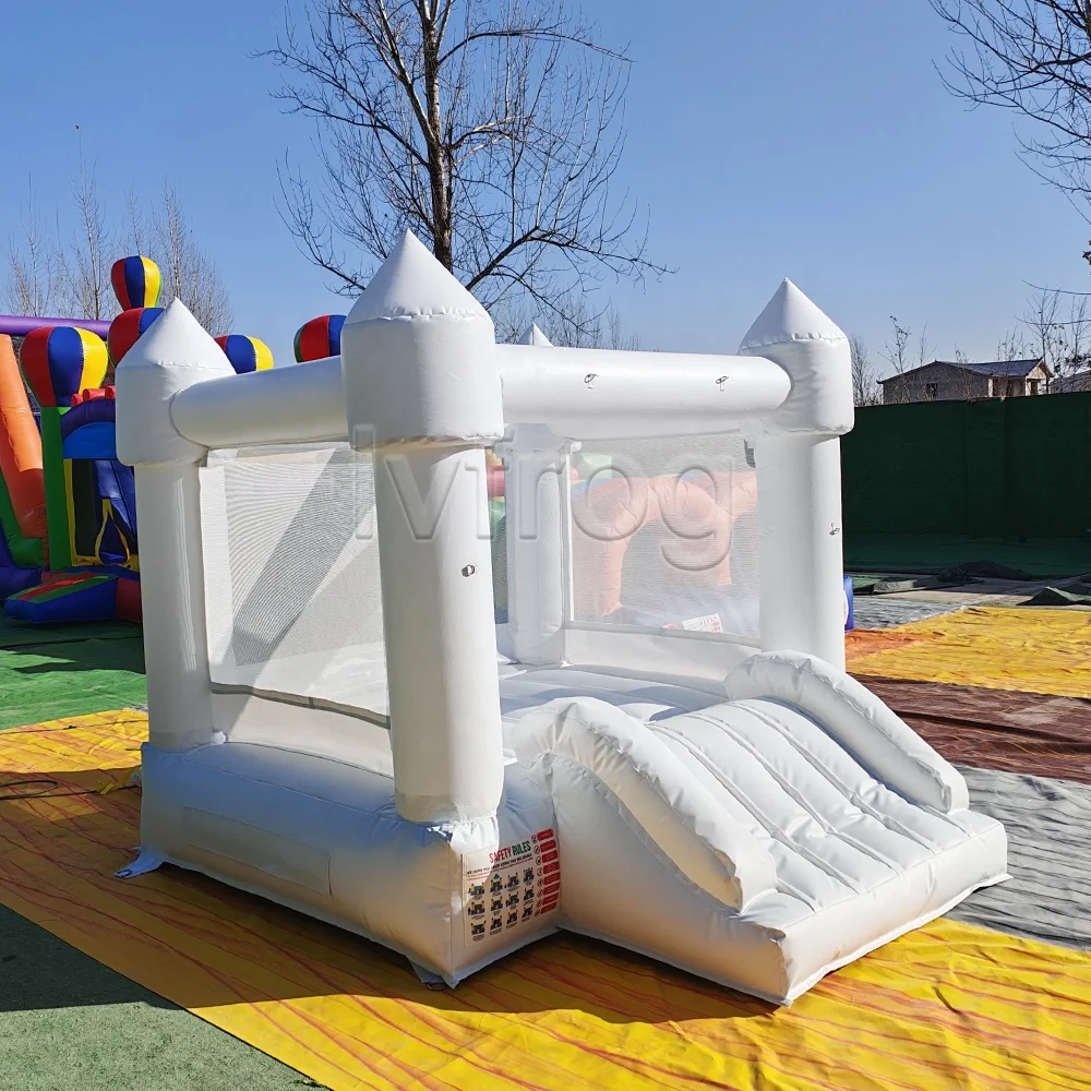 Easy Setup White Inflatable Jumping Castle with Slide Portable Kids Playground for Home and Events