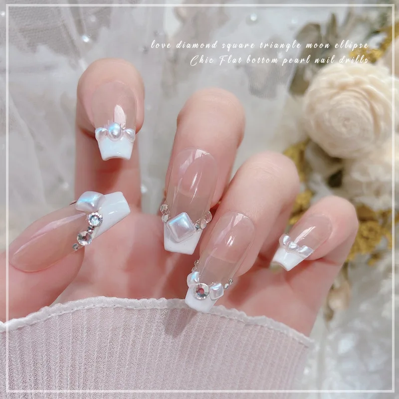 200Pcs White Flatback Irregular Pearls Heart Moon Oval Diamond Nail Charms for DIY Press On Nails Manicure Decoration