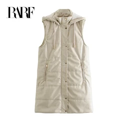 RARF 2024 Women's new hooded thickened warm imitation leather sleeveless zipper cotton suit vest PU vest cotton coat