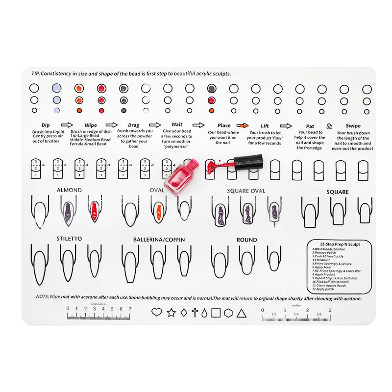 アクリルネイルトレーニングマット プロフェッショナルネイル練習マット トレーニングガイド付き アクリルフィンガーネイル用フレキシブルロールアップテンプレート