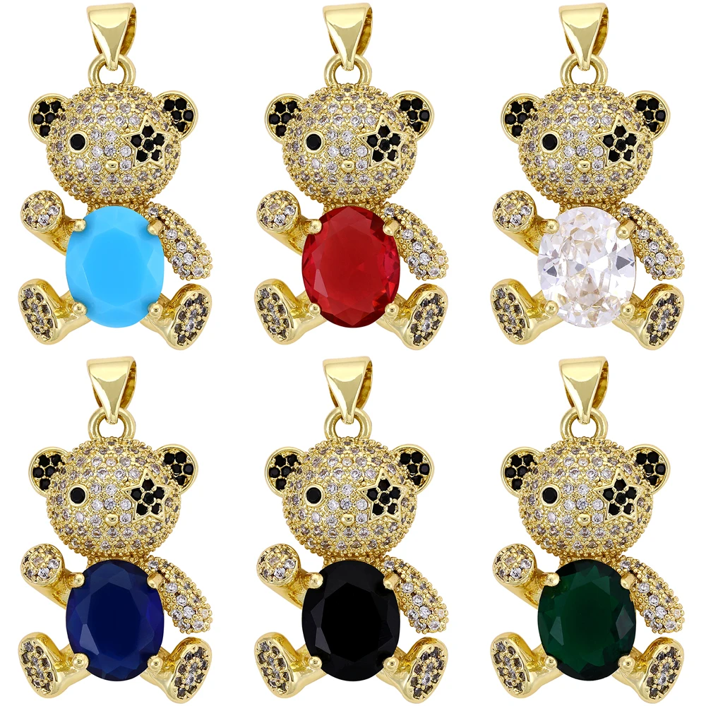 

Juya 18K Gold Plated Luxury Cz Paved Gems Animal Bear Charms For DIY Women Girl Pendant Gift Jewelry Making