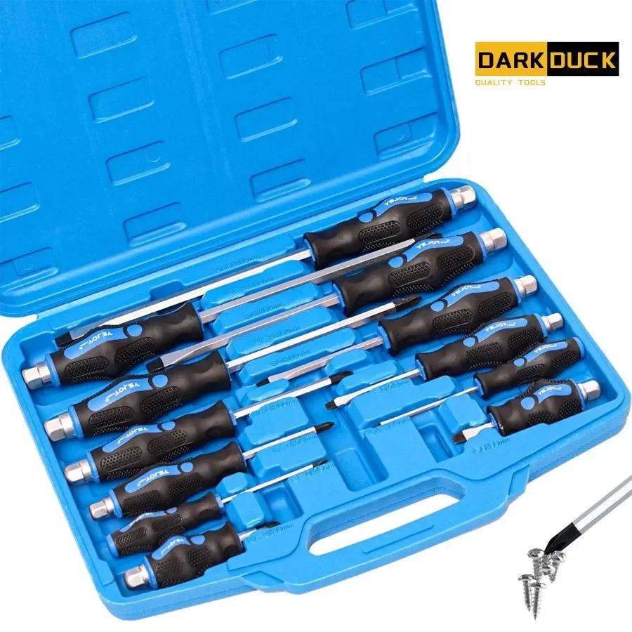12Piece Magnetic Screwdriver Set Heavy Duty Screwdriver Set GoThru Steel Blades Professional Level Handle with Two Types of Scr