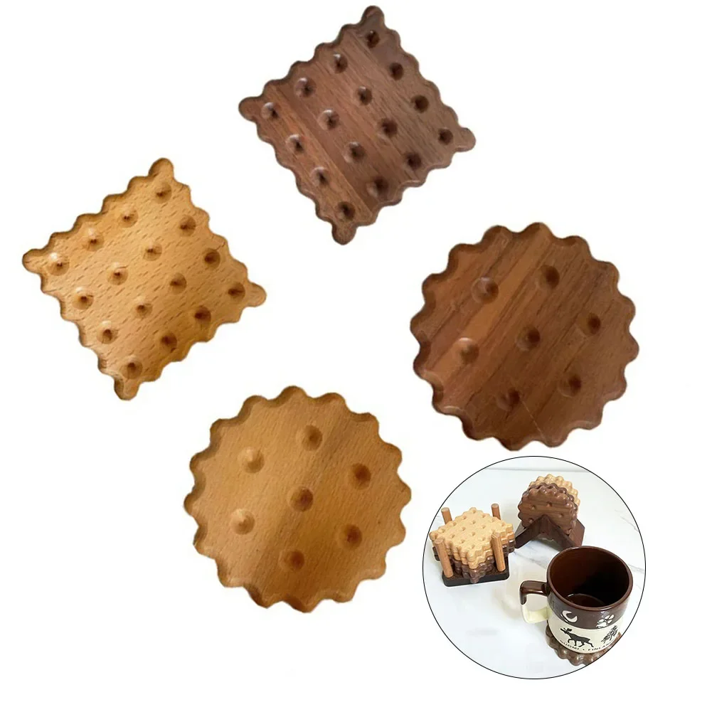 1Pc Solid Wood Table Placemat Coaster Biscuit Shaped Coaster Insulation Pad For Home Kitchen Coffee Cup Hot Pad Drink Coaster