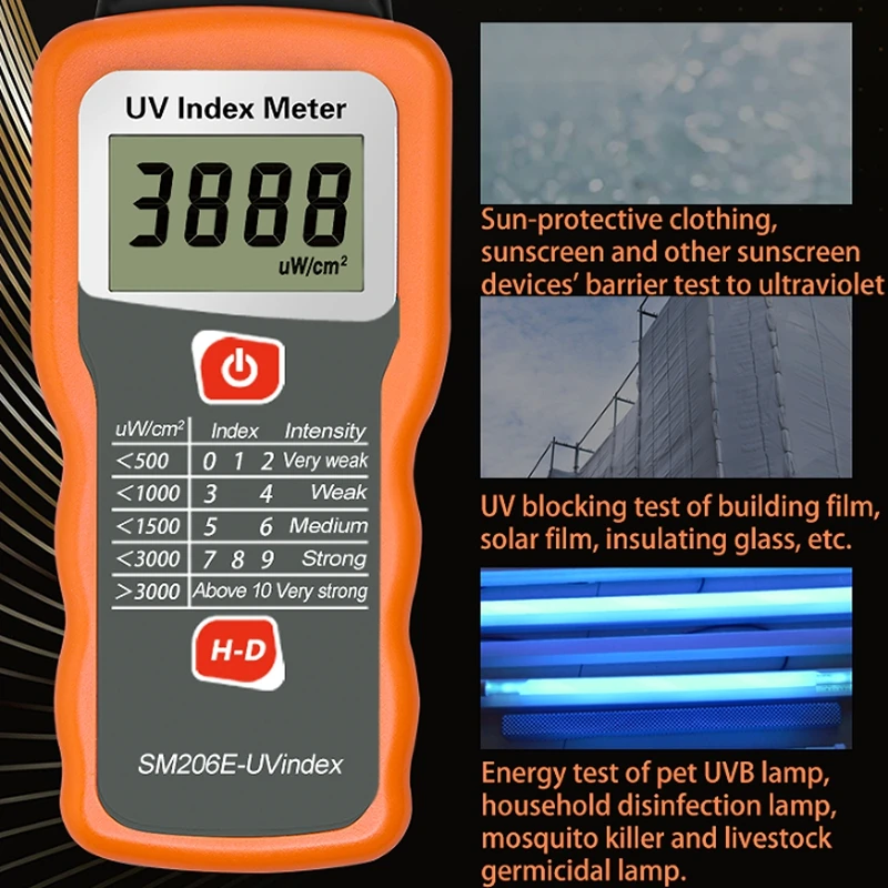 Misuratore di indice UV rilevatore di prestazioni di blocco delle radiazioni ultraviolette digitali portatile intensità di irradiazione di UVA + UVB alla luce del sole