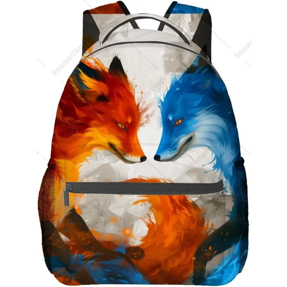 

Рюкзак Fire And Ice Fox, сумка для ноутбука из полиэстера, красные и синие двойные рюкзаки для дикой природы, рюкзак с изображением животных в стиле фэнтези, подарки на рюкзак