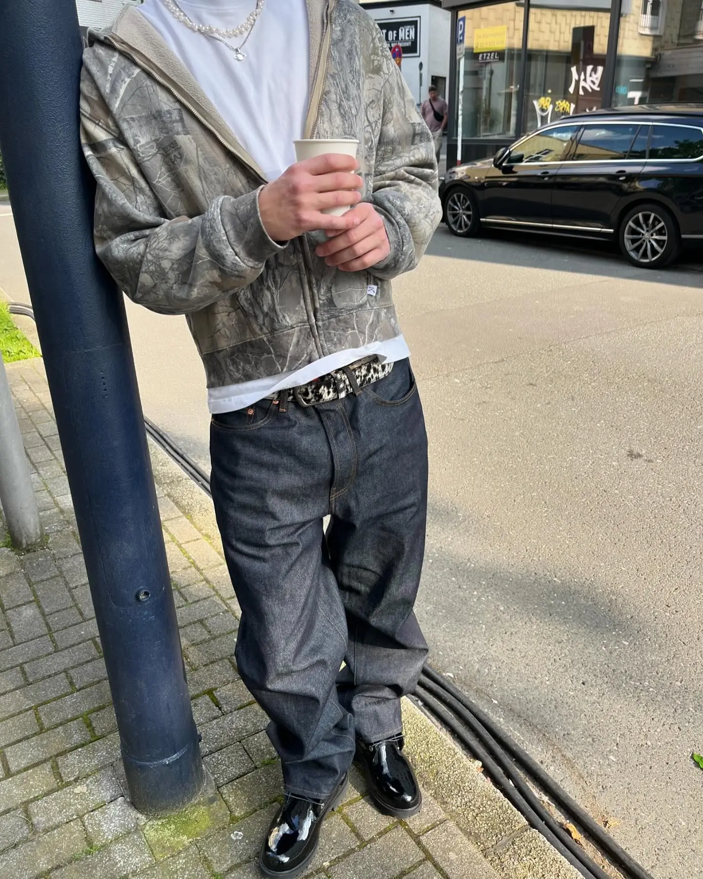 T-shirt Vintage 90s Manches Longues Homme – Camouflage Thermique Gaufré – Taille S – Y2K Streetwear