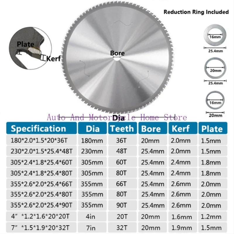 1pc Metal Cutting Blade Disc 136/165/180/230/305/355mm Carbide Circular Saw Blade 30T-80T For Steel Circular Metal Cutting Blade