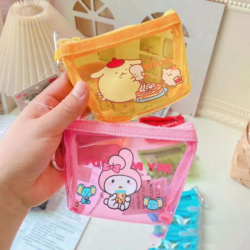 Sanrio Hellokitty Mymelody Kuromi Purin Cinnamoroll Keroppi PVC Coin Purse Jelly Bag Carabiner Storage Bag