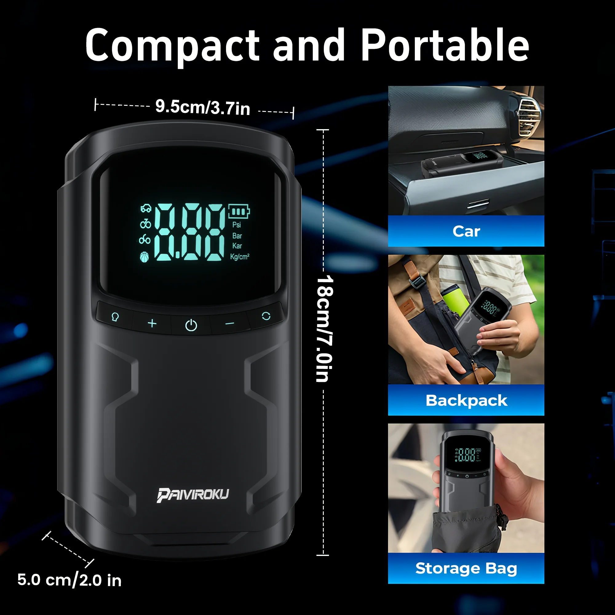 PAIVIROKU Car Jump Starter with Air Compressor 150PSI Air Pump 5000A Battery Booster (10.0L Gas/8.0L Diesel) Portable Power Bank