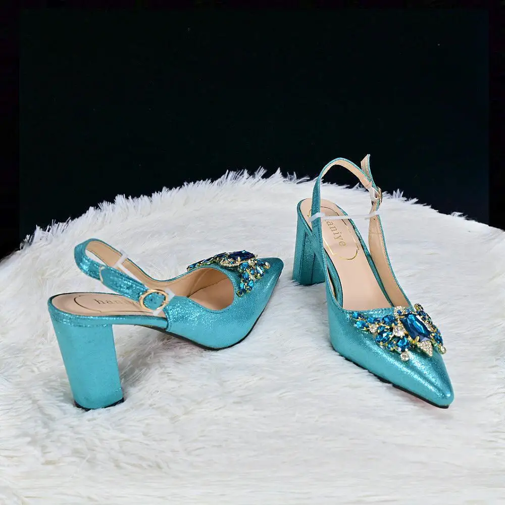 Haniye punta a punta Sexy tacchi medi scarpe da festa sandali da donna Teal Slingback scarpe Casual pantofole eleganti