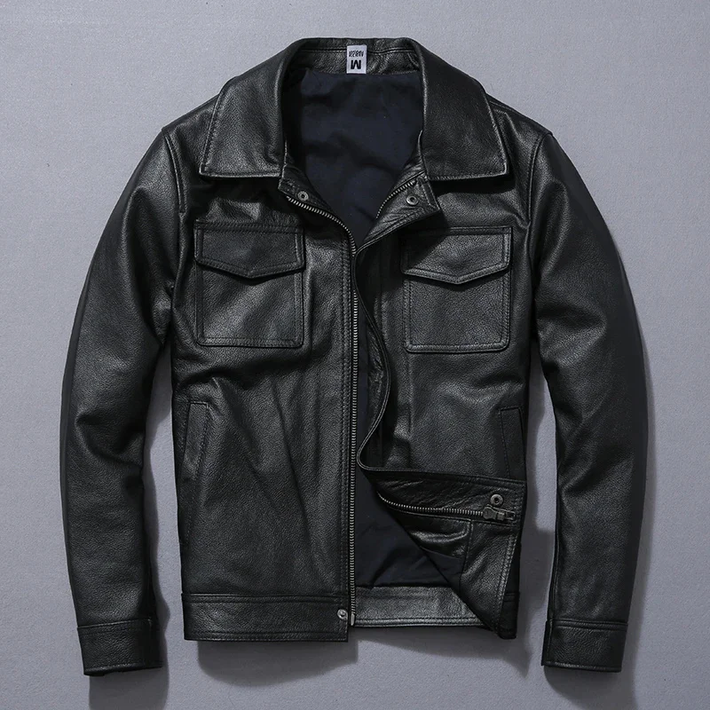 Cowhide Tcyeek Genuine Leather Jacket Men Clothing Trendy Motorcycle Men's Safaried Black Short Coats Jaqueta Masculina